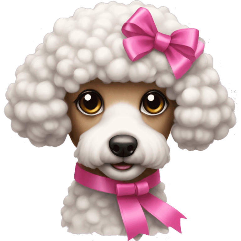 A small puffy poodle with a pink ribbon  emoji