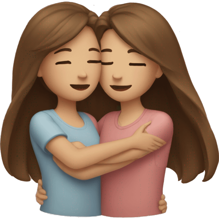 two girl best friends hugging, both with brown hair  emoji