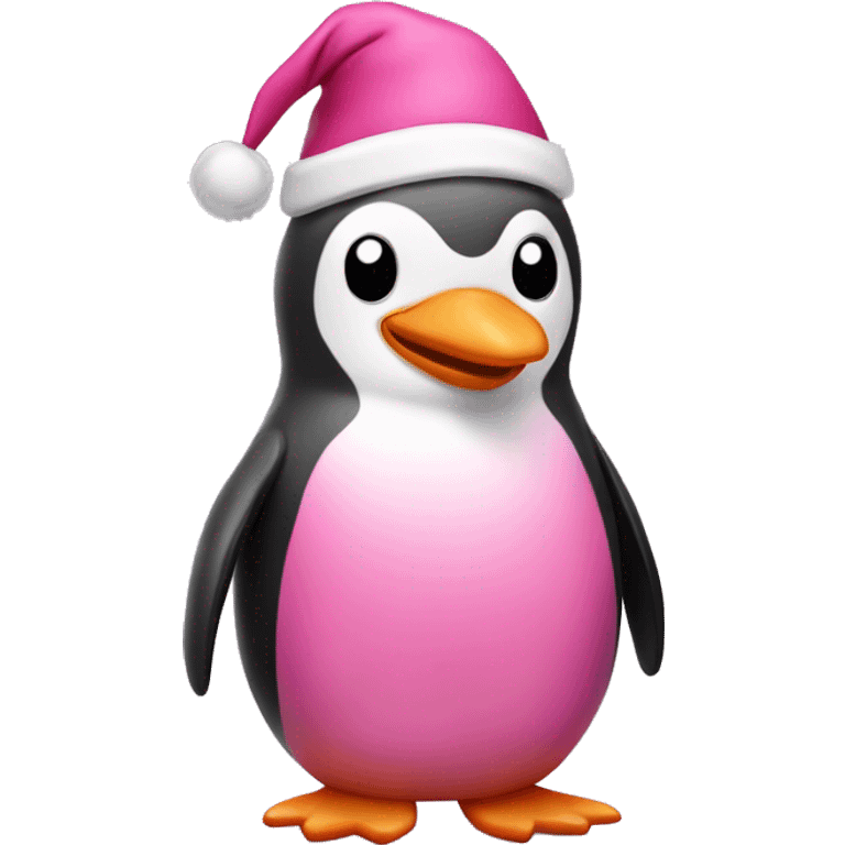 pink penguin with a santa hat  emoji