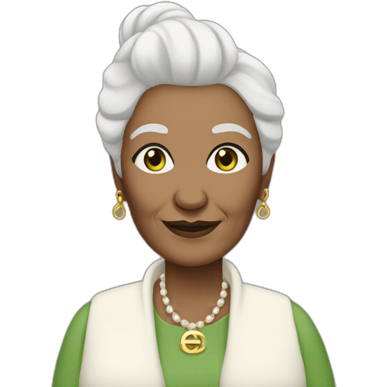 old woman grandma with Chanel white hair in a bun, white skin, green eyes emoji