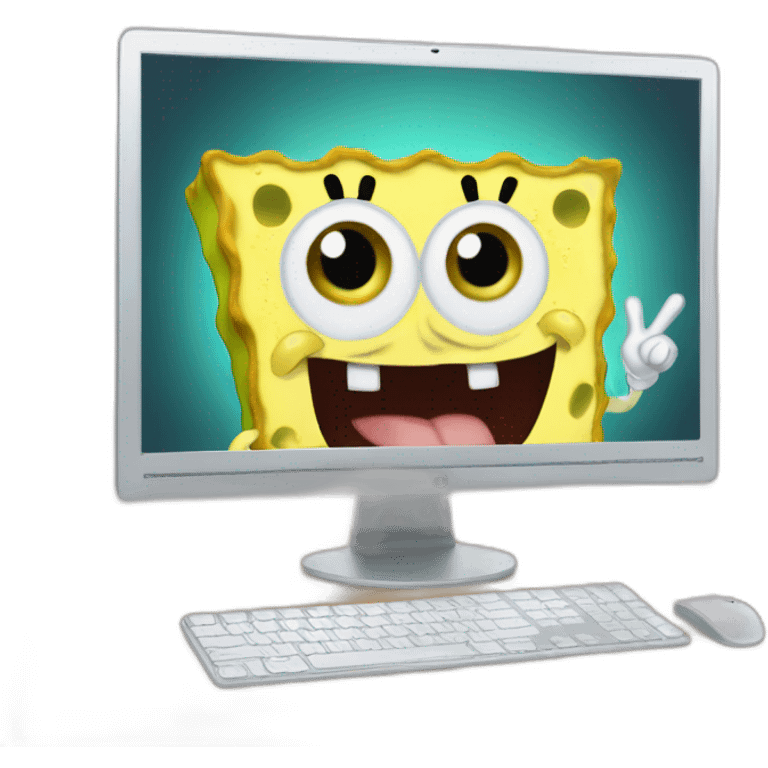 Normal SpongeBob at a Computer saying Hi how are ya emoji