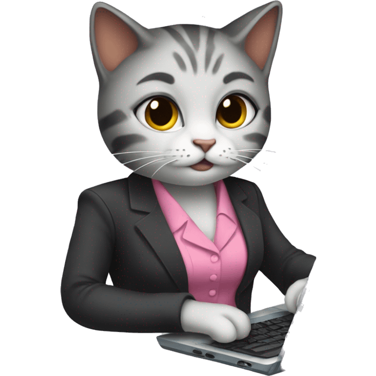  female cat in a dress suit working on a computer emoji