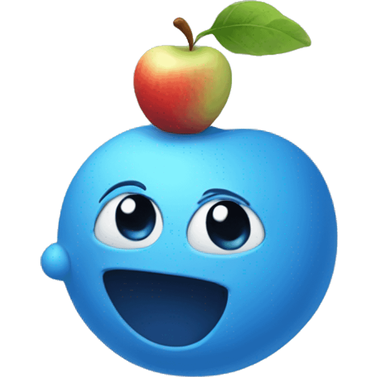 silly blue guy holding apple emoji