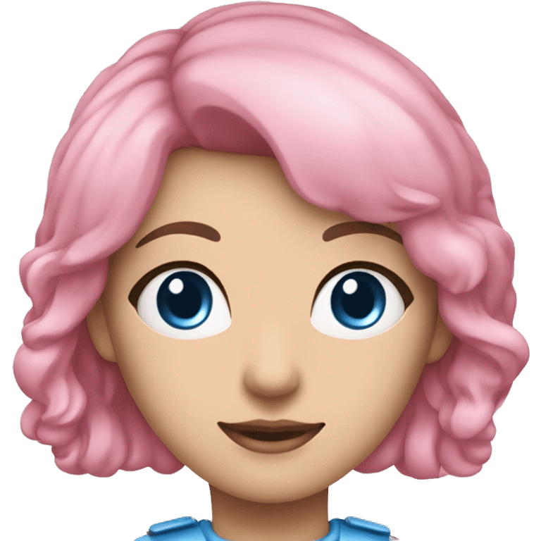 Junge Frau mit weißen langen Haaren, blauen Augen, pinker Controller emoji