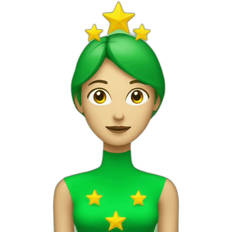 green woman holding three stars above head emoji