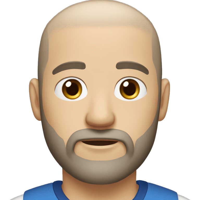 man with blue eyes, light skin, a shaved head, and a brown beard with some gray hair mixed in the beard wearing a polo shirt emoji