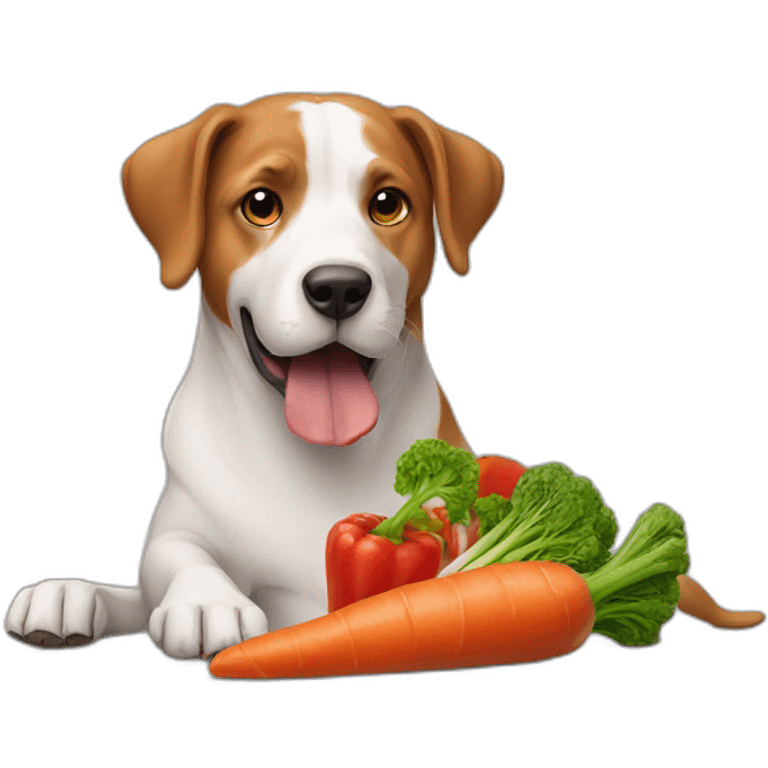 Dog eating meat and vegetables emoji