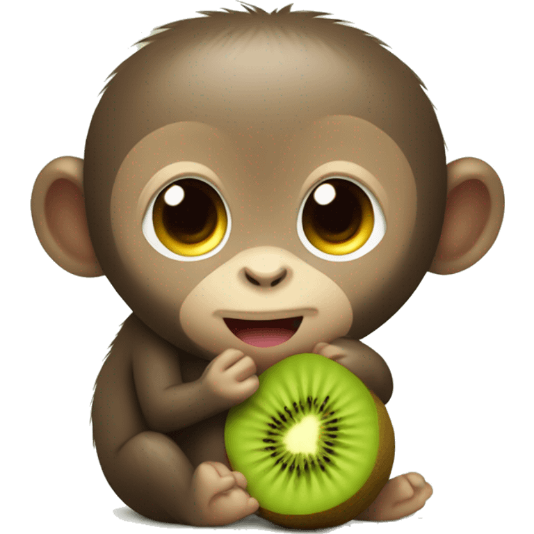 A cute monkey hugging an alive kiwi fruit emoji