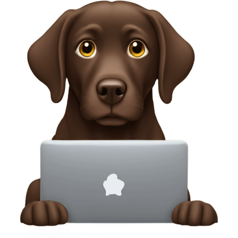 Chocolate lab typing on computer emoji