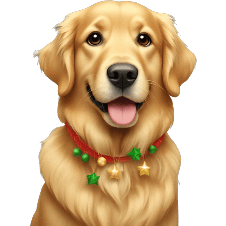 Golden retriever with Christmas emoji