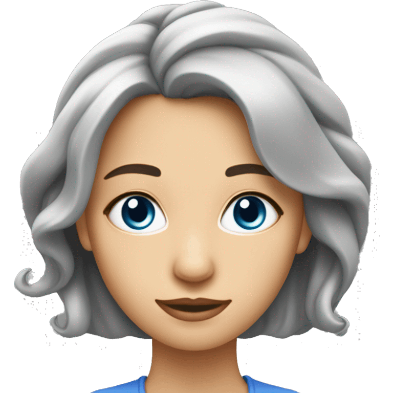 femme 40 a aux yeux bleus avec les cheveux mi-long gris emoji