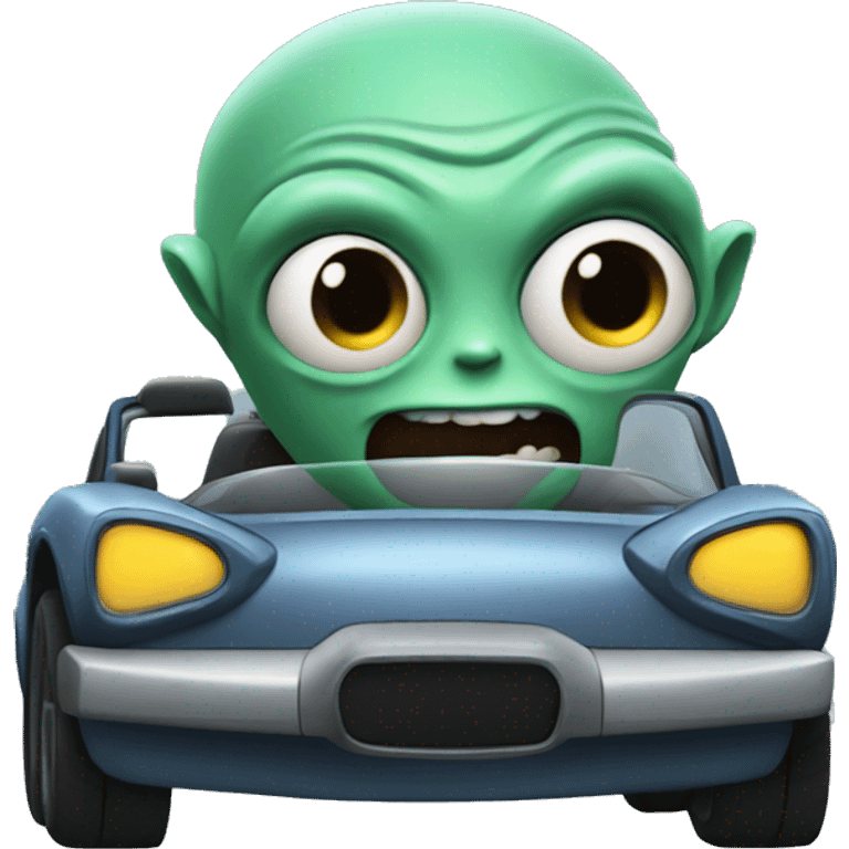 Alien driving a car emoji