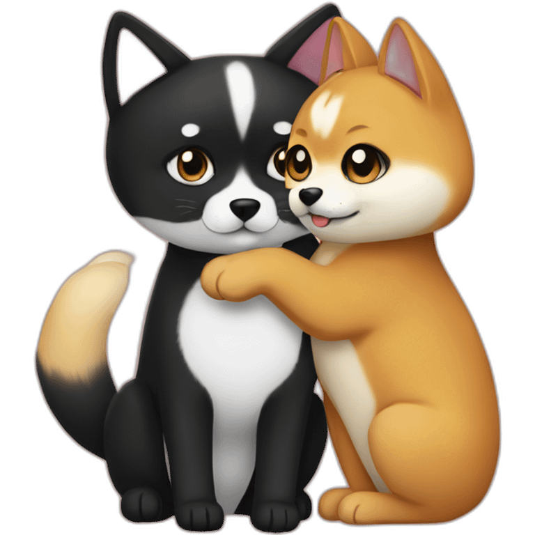 shibainu and black cat being-in-love emoji