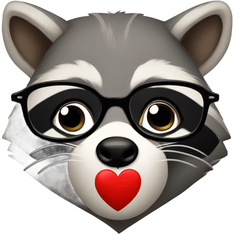 Raccoon with glasses holding a heart emoji