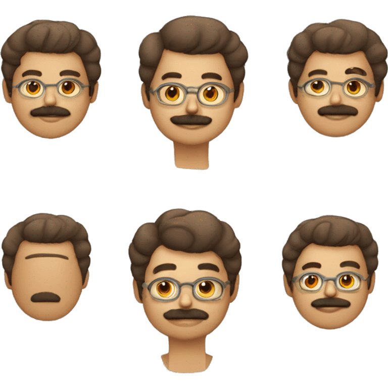 menino, usando óculos, bigode, calvo, olhos castanhos, pardo, cabelo preto emoji