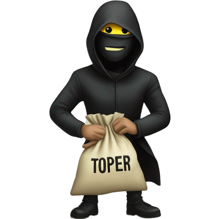 Thief stealing money bag with the word Toptier embroidered on it emoji