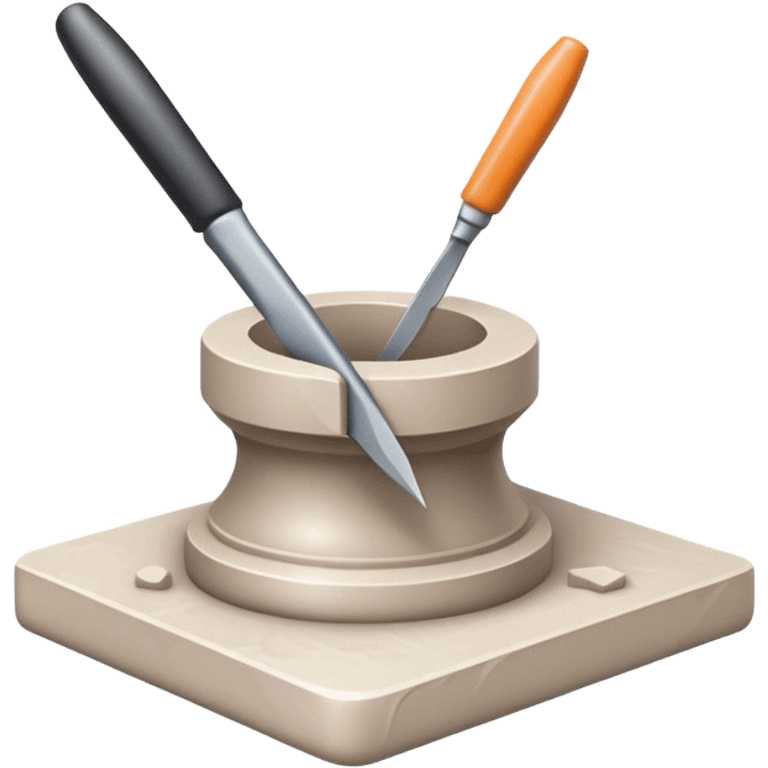 Icon for sculpting, with sculpting tools, sculpture in progress on a textured surface, minimalistic style, clean lines, transparent background. emoji