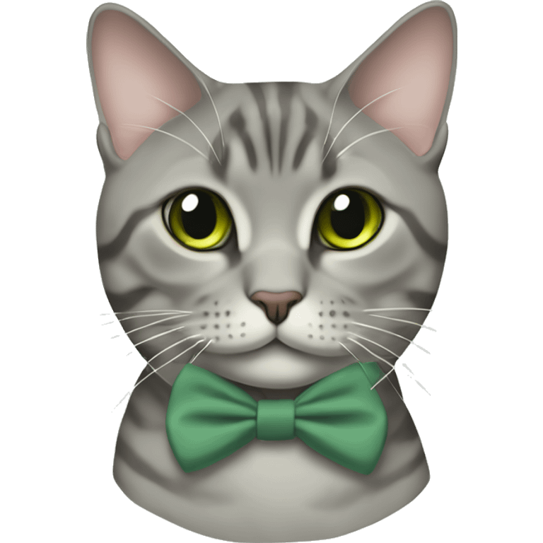 Aesthetic fat grey tabby British short hair full body cat with sage green bow tie emoji