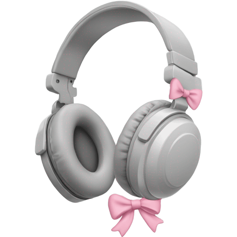 light grey full head headphones with light pink bows on the bit that goes on your ear emoji