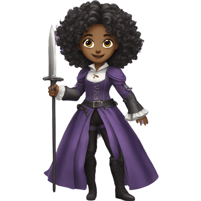 Three musketeers dark black-lilac women curly hair emoji