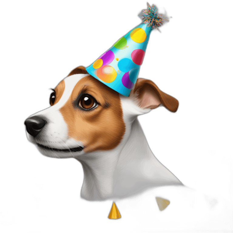 jack russel with party hat and confetti emoji