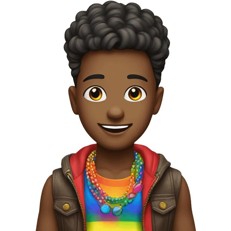 outdoor portrait of stylish boy gay pride emoji