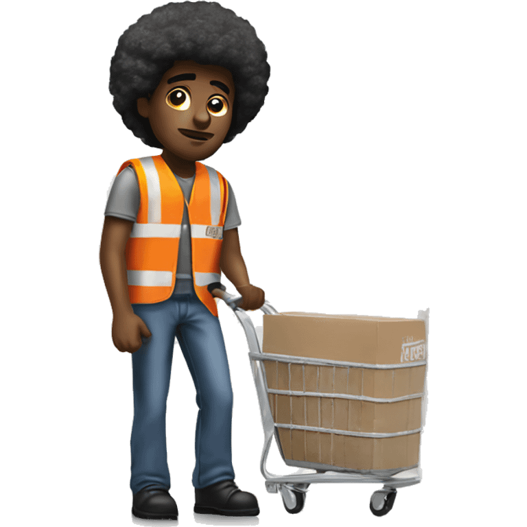 sad Black Male with Small Afro from Home Depot wearing orange pro loader vest pushing orange home depot carts emoji