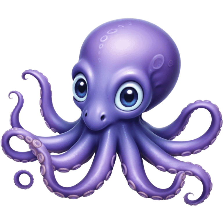 Cinematic Noble Baby Octopus Portrait Emoji, Poised and graceful, with a soft, rounded, slightly translucent body in a dreamy light blue-purple hue, large, glistening eyes full of quiet intelligence and mystery, delicate, flowing tentacles curling gently, Simplified yet sophisticated features, highly detailed, glowing with a soft, ethereal oceanic radiance, high shine, elegant and serene, stylized with an air of deep-sea wonder, focused and tranquil, soft glowing outline, capturing the essence of an otherworldly, intelligent little cephalopod, floating effortlessly in the gentle ocean currents! emoji