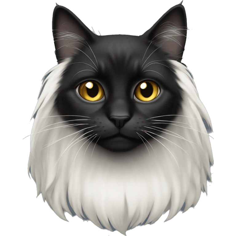 black cat long-haired with half white head emoji