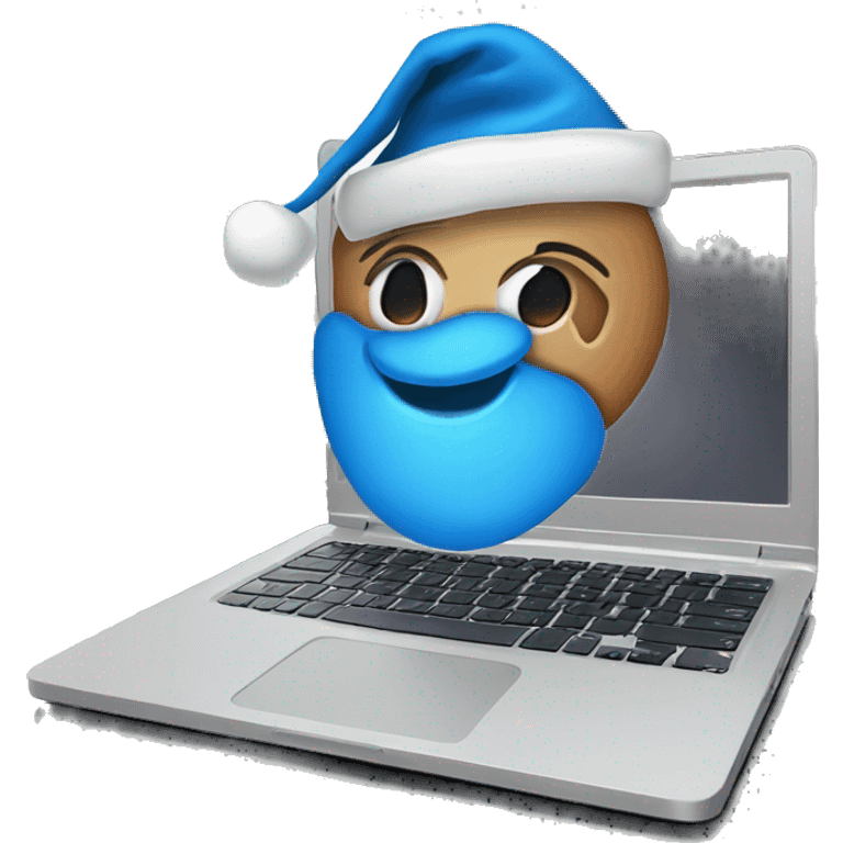 Laptop with blue Santa hat emoji