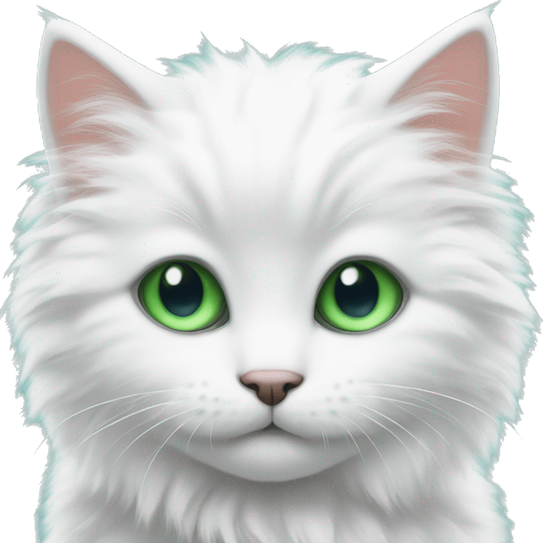 White fluffy kitten with one green and one blue eye emoji