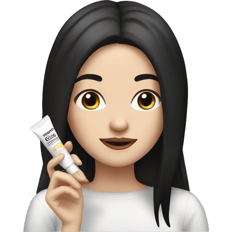 white girl with black hair applying cream on face emoji