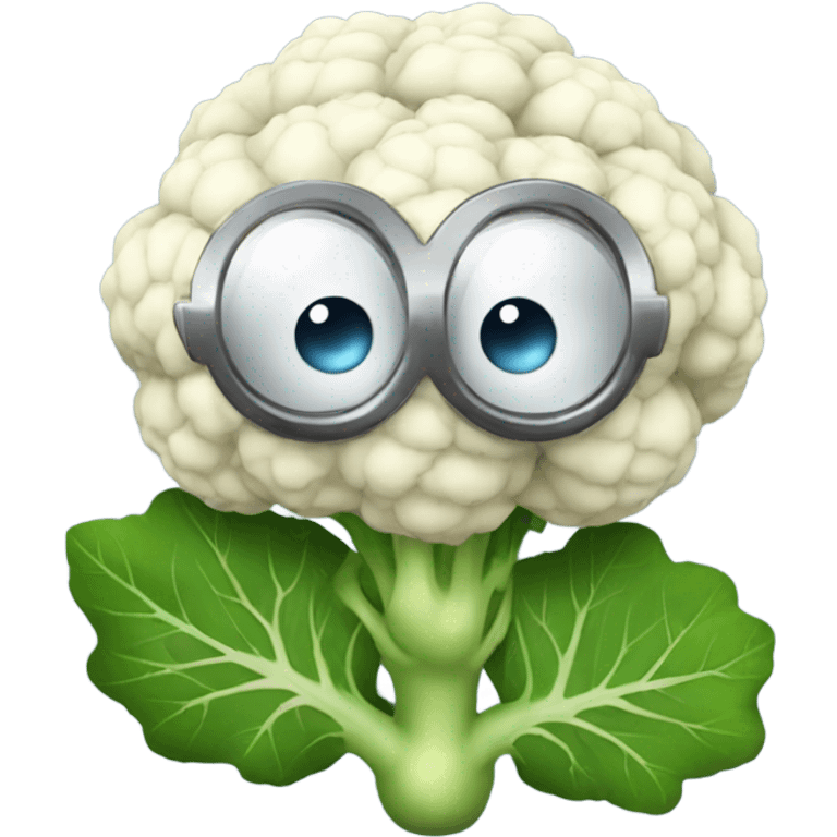 Cauliflower with cute big eyes holding a mirror, surrounded by leaves. emoji