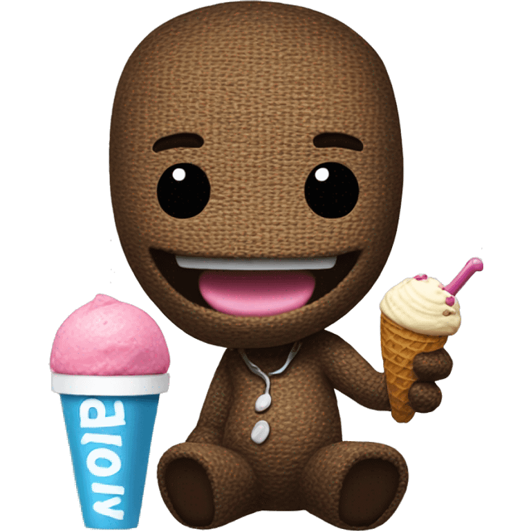 Sackboy eating ice cream emoji