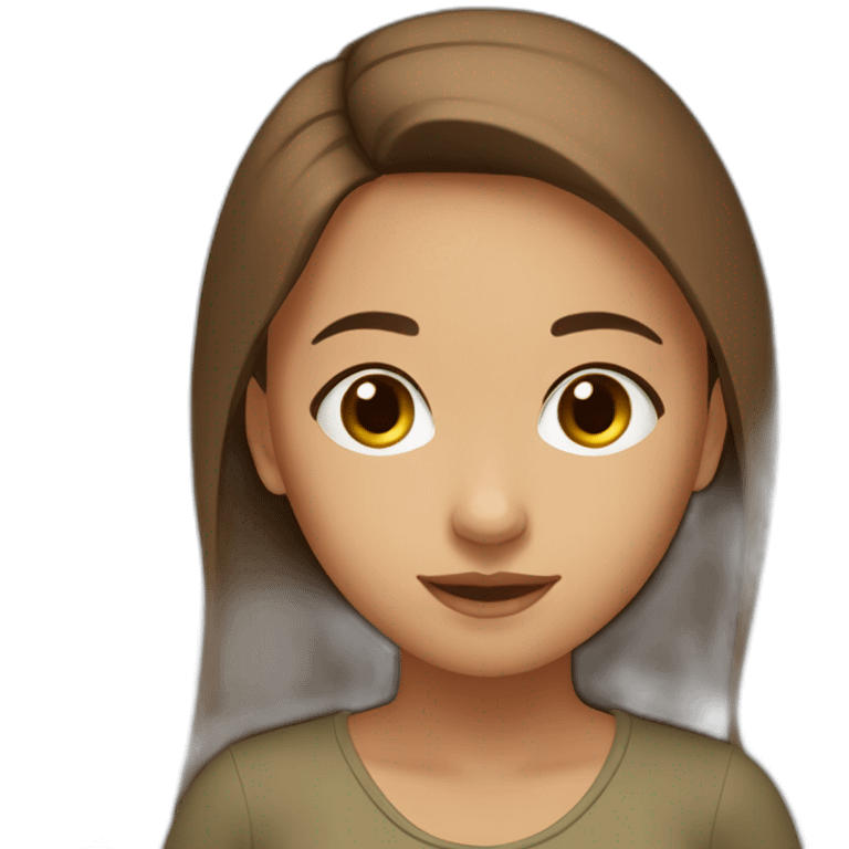 A young girl of Algerian origin with a round head, long brown hair and a small chin. emoji