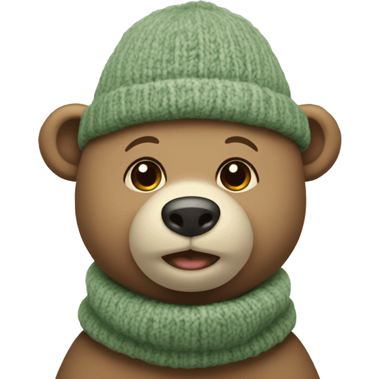 Cute Bear with knitted Sage green hat without scarf emoji