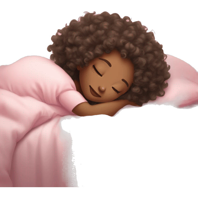 cute curly girl pale skin sleeping pink bed emoji