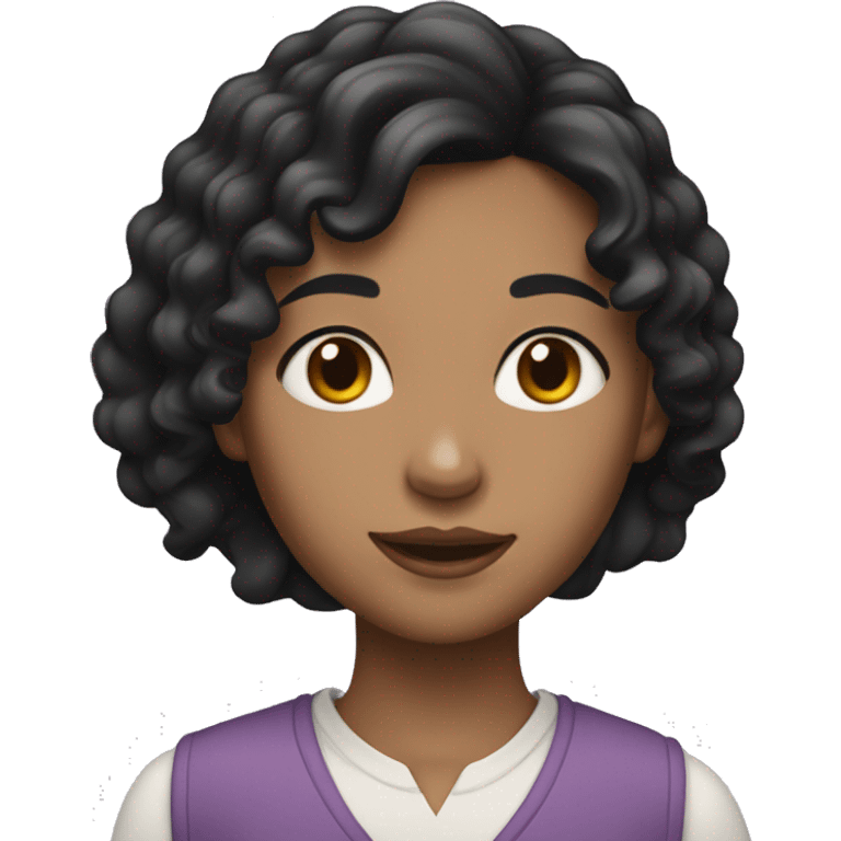 A girl with black wavy hair below her shoulders and white skin color emoji