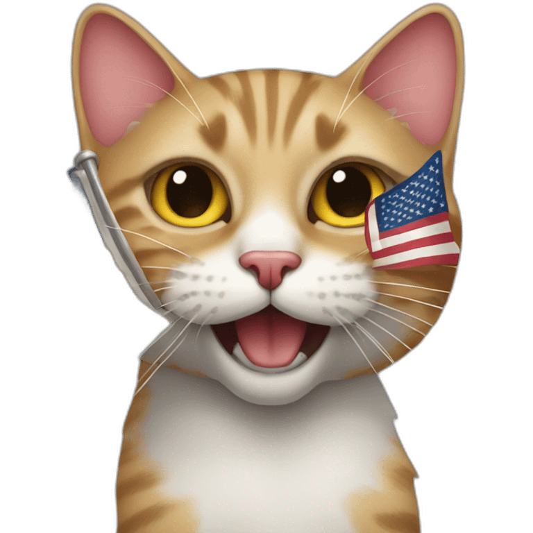 cat holding an american flag in its mouth emoji