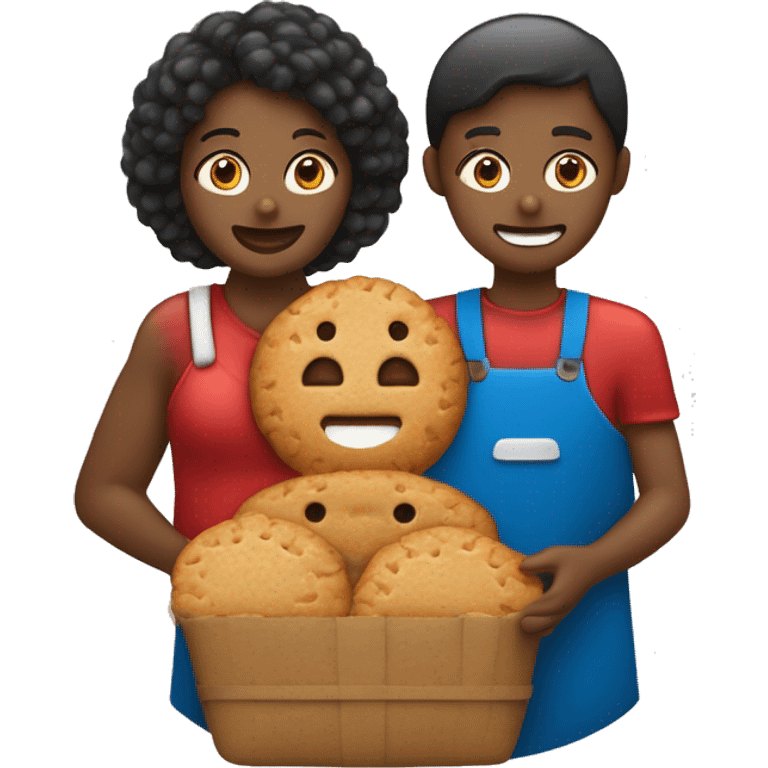 Couple avec une fille noire et un garçon bronzé en train de manger un biscuit de Noël  emoji