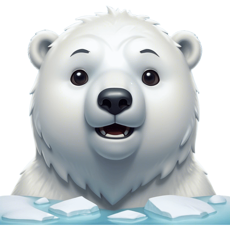 Cinematic Comical Polar Bear Portrait Emoji, Head tilted dramatically with an exaggeratedly shocked expression, featuring a robust, snowy build with wide, comically expressive eyes full of humorous disbelief, Simplified yet hilariously expressive features, highly detailed, glowing with a slightly sassy polar glow, high shine, dramatic yet playful, stylized with an air of quirky arctic attitude, soft glowing outline, capturing the essence of a meme-worthy polar bear that appears ready to side-eye its way into viral fame! emoji