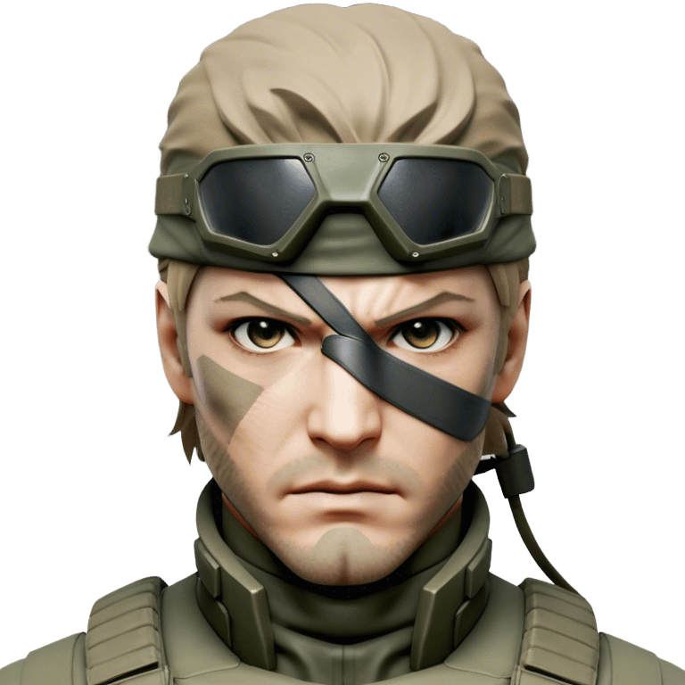 Cinematic Realistic Metal Gear Solid Snake Soldier Portrait, head tilted epicly and inquisitively, showcasing a commanding presence and tactical acumen. His weathered face, intense eyes, and meticulously rendered combat gear in muted earth tones are brought to life with lifelike clarity and dramatic lighting, high shine, epic and awe-inspiring, embodying the covert prowess of a true warrior of the shadows. emoji