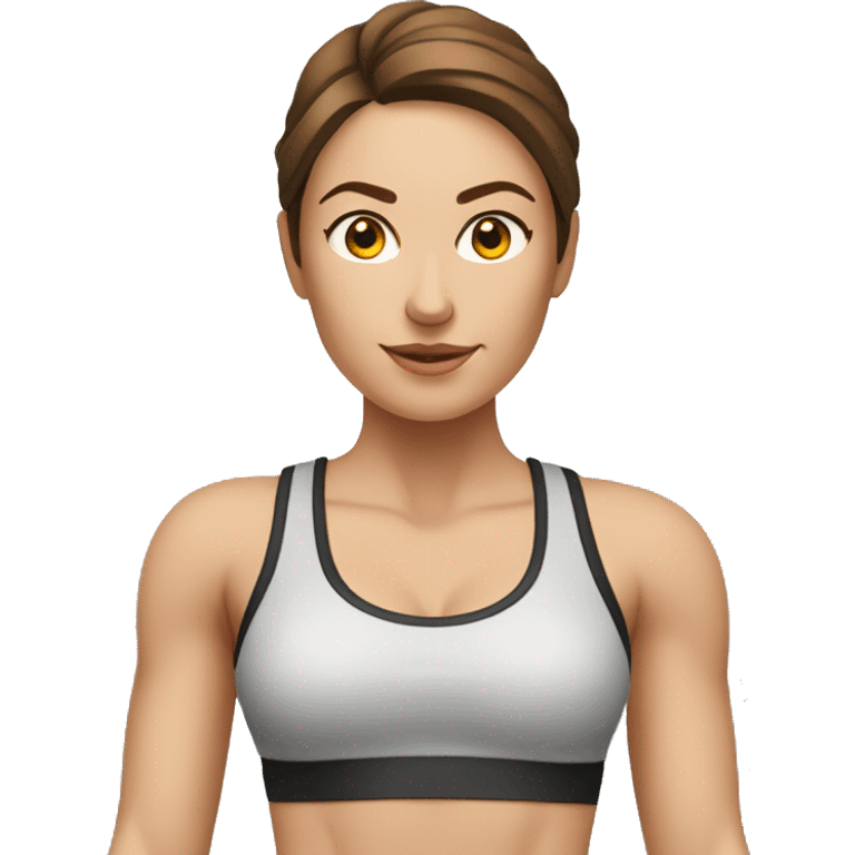 white woman with brown hair working out with TRX resistance bands emoji