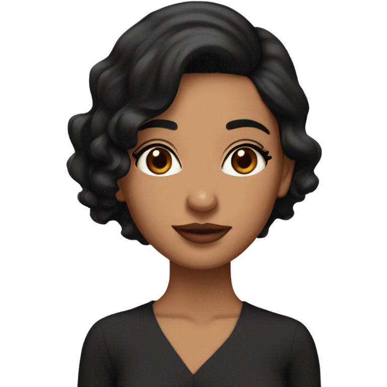 A South Asian girl with skin, black wavy short hair and pale pink lips emoji