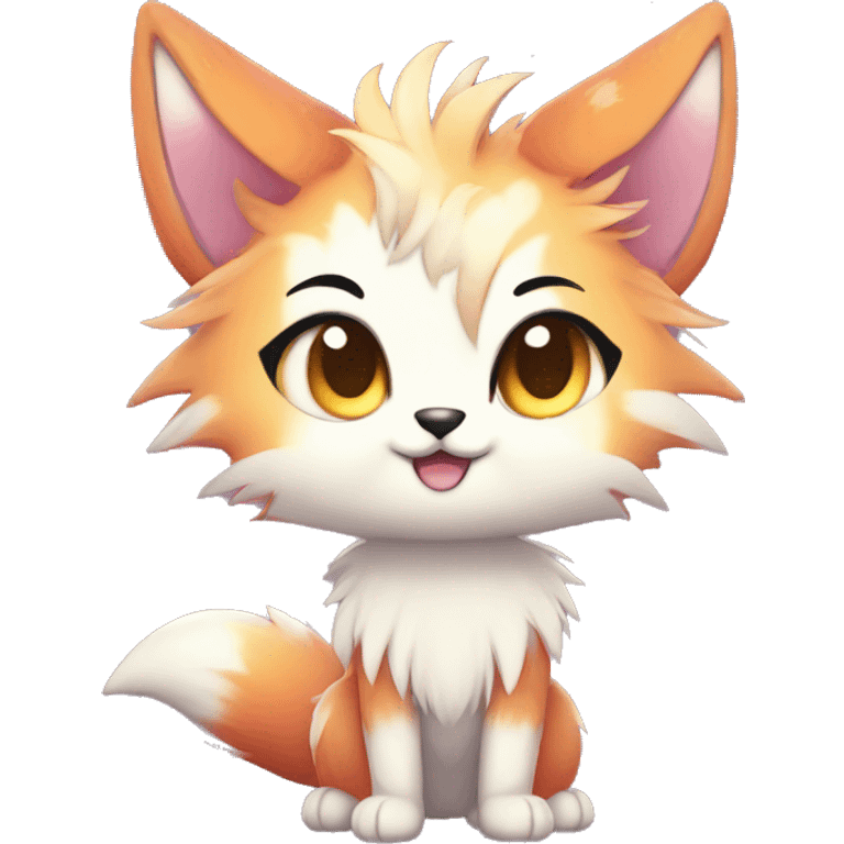 a colorful shiny sparkle-furry fur-sona kemono-style-chibi-style cat-fox-Fakémon-hybrid full body emoji