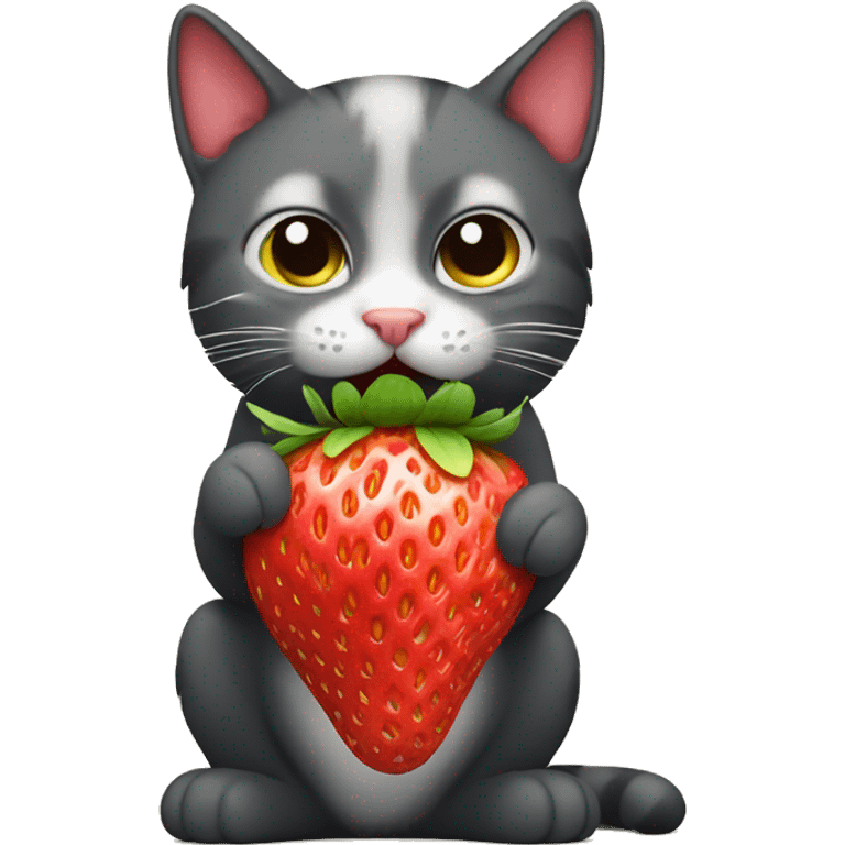 Cat eating a strawberry emoji