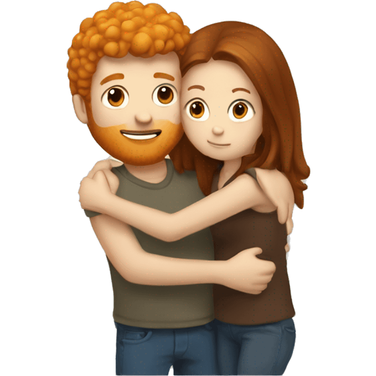 Ginger man hugging brunette girl emoji