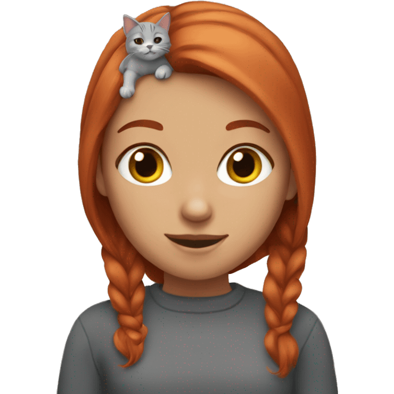 Redhead girl with grey cat emoji