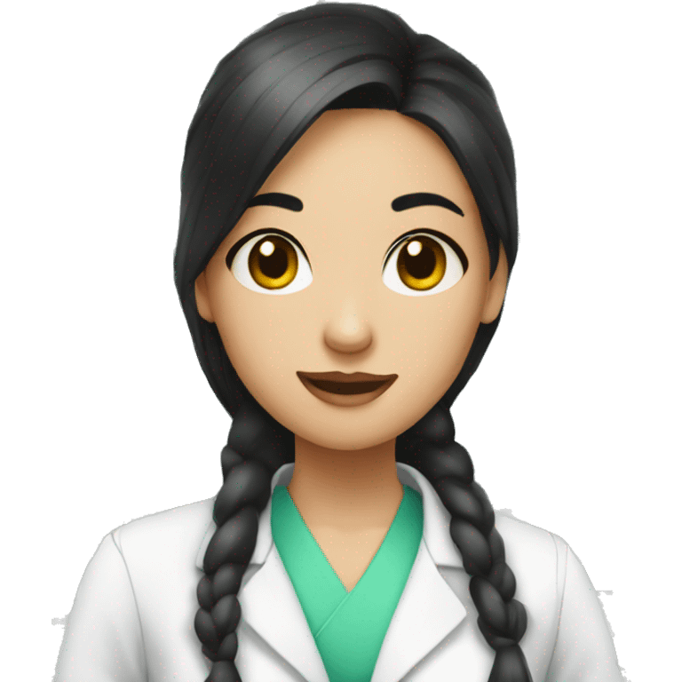 girl pharmacist with black hair in a ponytail making drugs emoji