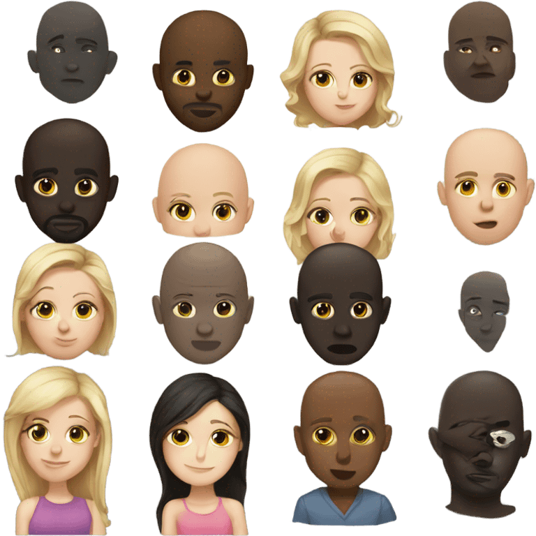 White girl dark hair kissing bald black man emoji